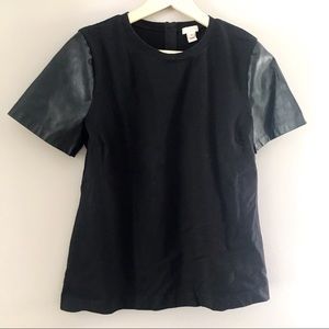 SOLD ✅ J. Crew Black Faux Leather Sleeve Top